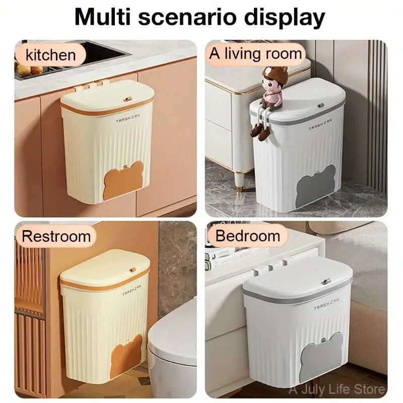 12L Wall-Mounted Kitchen Trash Can with Odor-Blocking Lid – Compact Wastebasket with Squeegee & Bag Storage Box for Cabinets, Under Sink & Counter tops