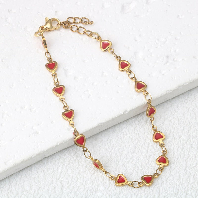 Colorful Love Heart Titanium Steel 18K Gold Bracelet – Trendy Personalized Luxury Jewelry