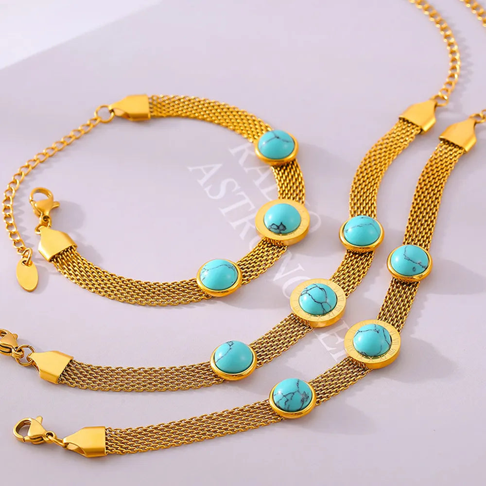Turquoise Titanium Steel Gold Plated Bracelet – Elegant Women’s Fashion Jewelry