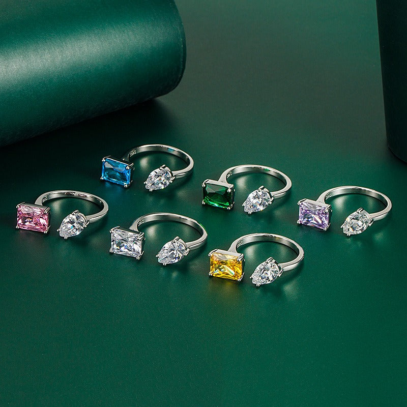 Internet Celebrity Accessory Pink Diamond Yellow Diamond Water Drop Geometric Rectangular Adjustable Ring bracelet