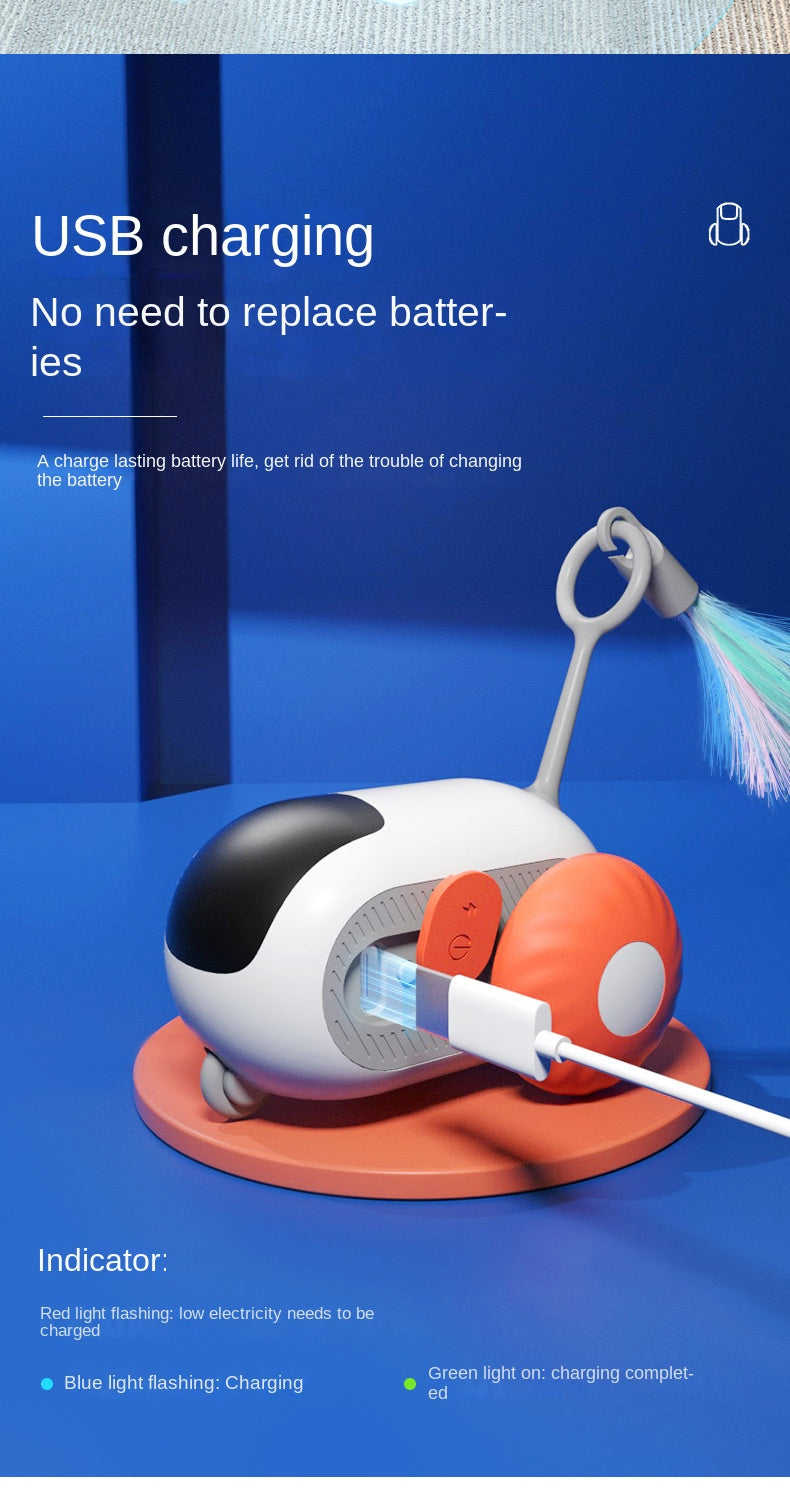 Pet Attraction Running Car Smart Toy – Teaser Wand Feather Toy with Autonomous Driving Mode