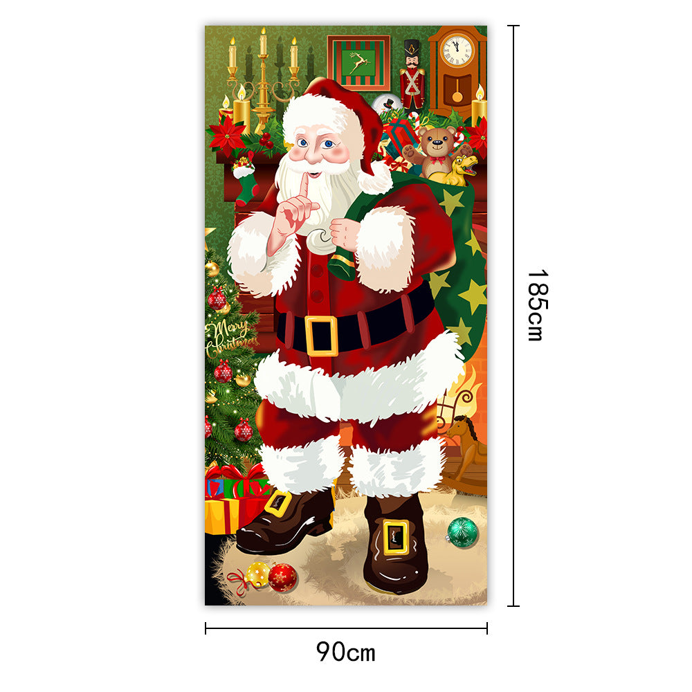 Christmas Door Curtains & Flags – Santa Claus & Puppies Hanging Cloth Background Decoration