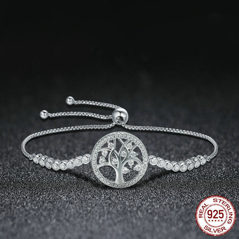 S925 Sterling Silver Tree of Life Bracelet – Electroplated Shining Silver Jewelry Gift