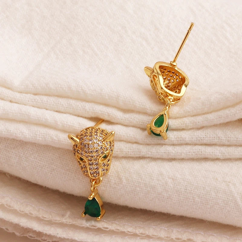 Gold Plated Zircon Leopard Earrings for Women – Luxury Animal Jewelry, Hip Hop Fashion Style