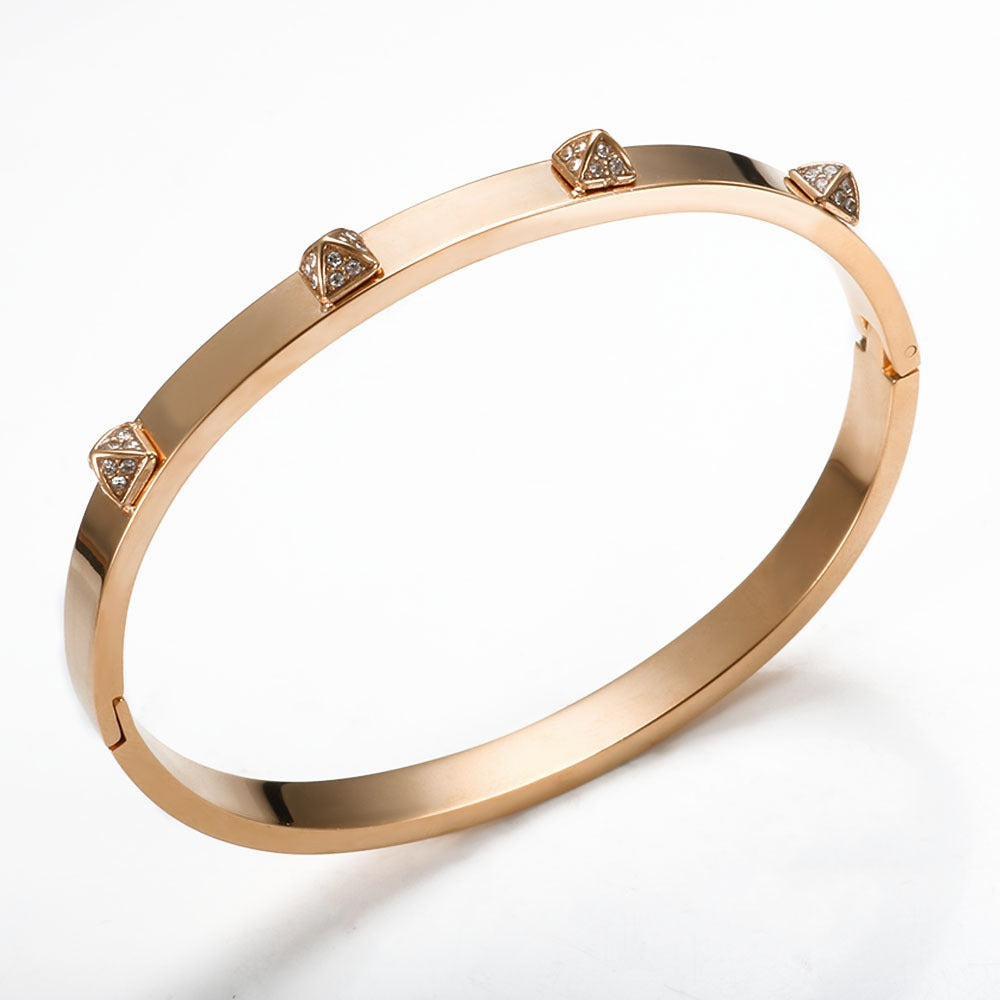 Romantic Rose Gold Bracelet – Rivet Pointed Ins Style Stainless Steel Rose Gold Bracelet for Women