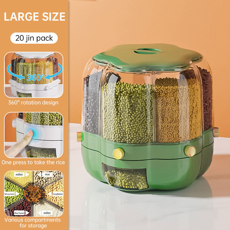 Rotatable Grain Storage Box – Divided Compartments, Insect & Moisture-Proof Household Storage