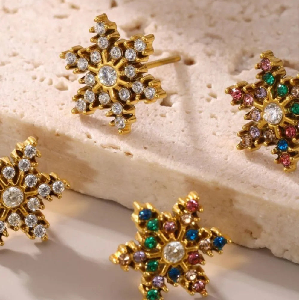 Stainless Steel Snowflake Stud Earrings Zircon – Elegant Sparkling Winter Jewelry Gift for Women