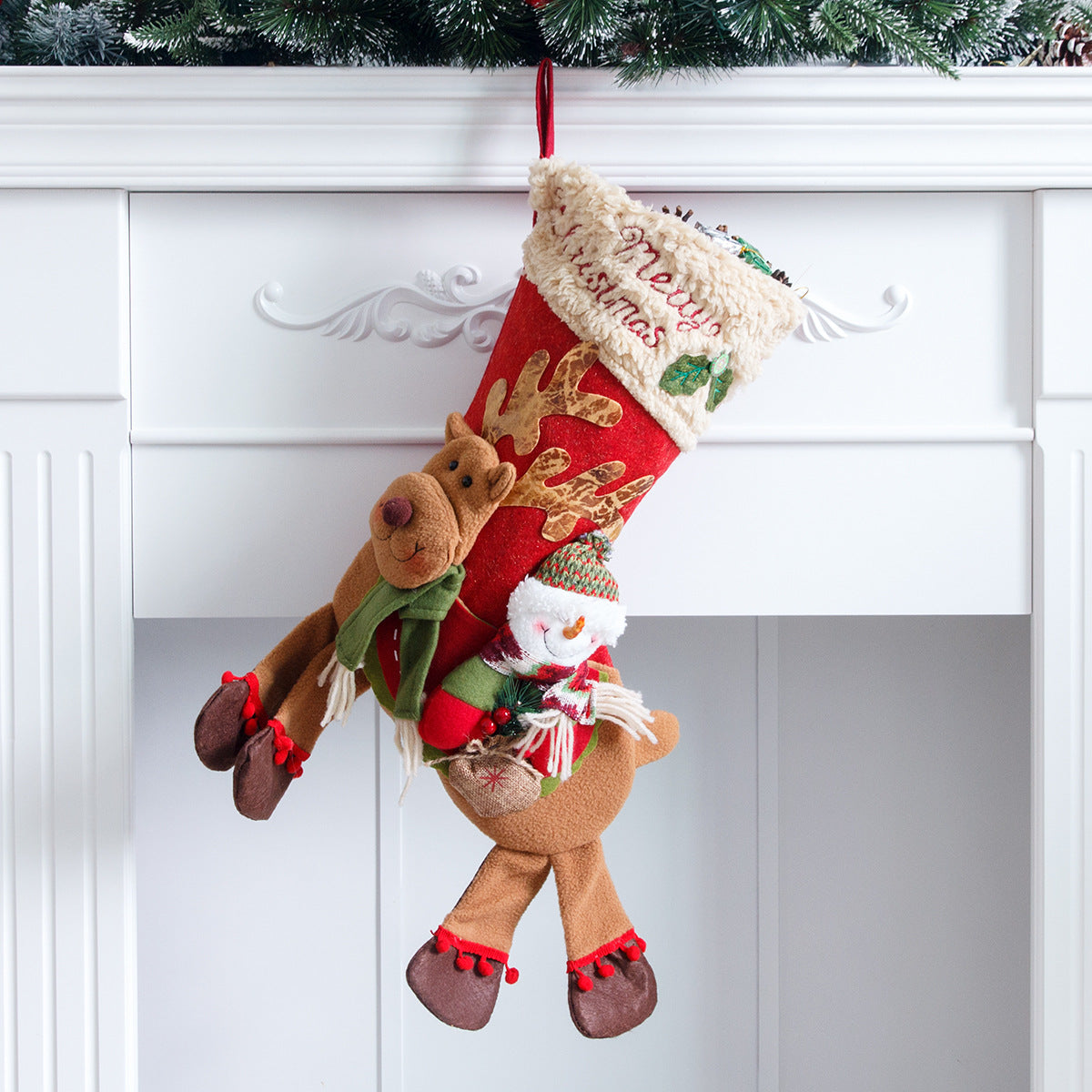 Santa Claus & Snowman Christmas Socks – Deer Riding, Apple Bag Gifts for Kids