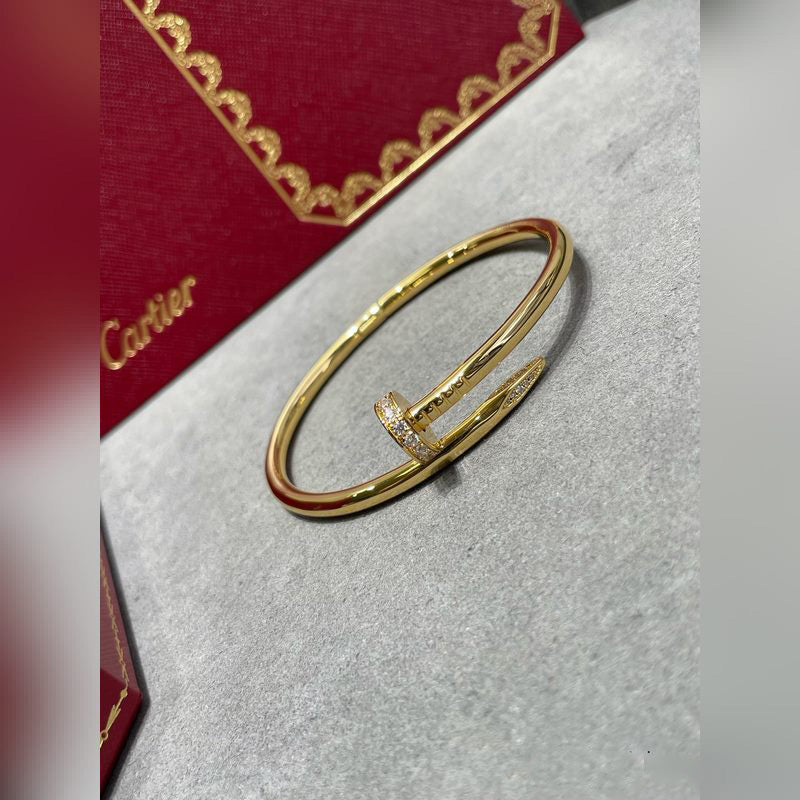 V-Gold Diamond Pavé Screw Cuff – Titanium Steel Couples Bracelet with Open-Close Clasp