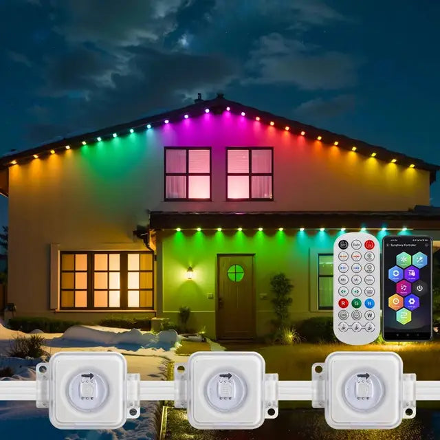 100FT 60 LED Waterproof RGB Outdoor String Lights – Permanent Eaves Lighting for Christmas, Birthday & Holiday Parties