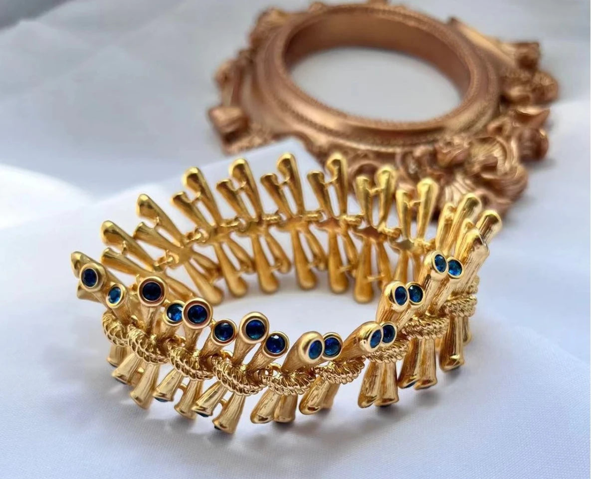 Copper Plated 18K Bracelet – Sea Blue Zircon Retro Luxury Fashion Jewelry