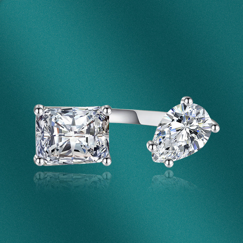 Internet Celebrity Accessory Pink Diamond Yellow Diamond Water Drop Geometric Rectangular Adjustable Ring bracelet