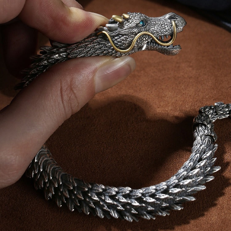 Silver Plated Dragon Bracelet – Retro Men’s Keel Style High-End Trendy Jewelry