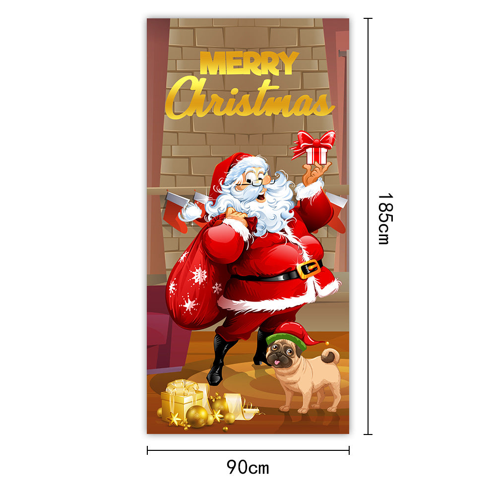 Christmas Door Curtains & Flags – Santa Claus & Puppies Hanging Cloth Background Decoration