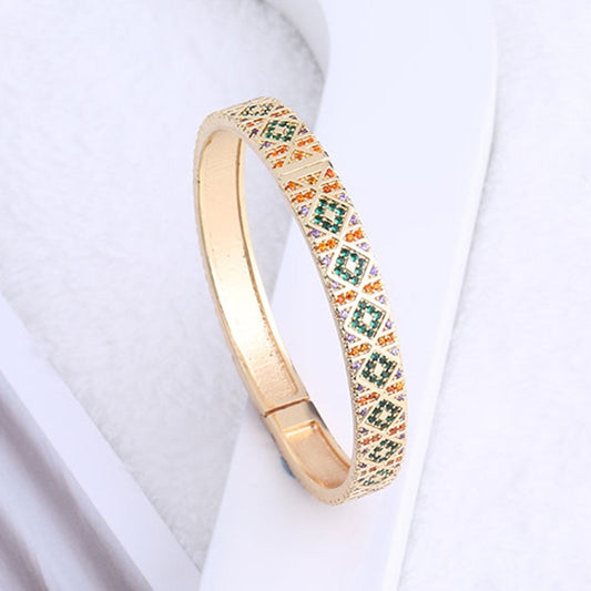 Copper Plated Gold Inlaid Zirconium Bracelet – Geometric Square Buckle Luxury Jewelry