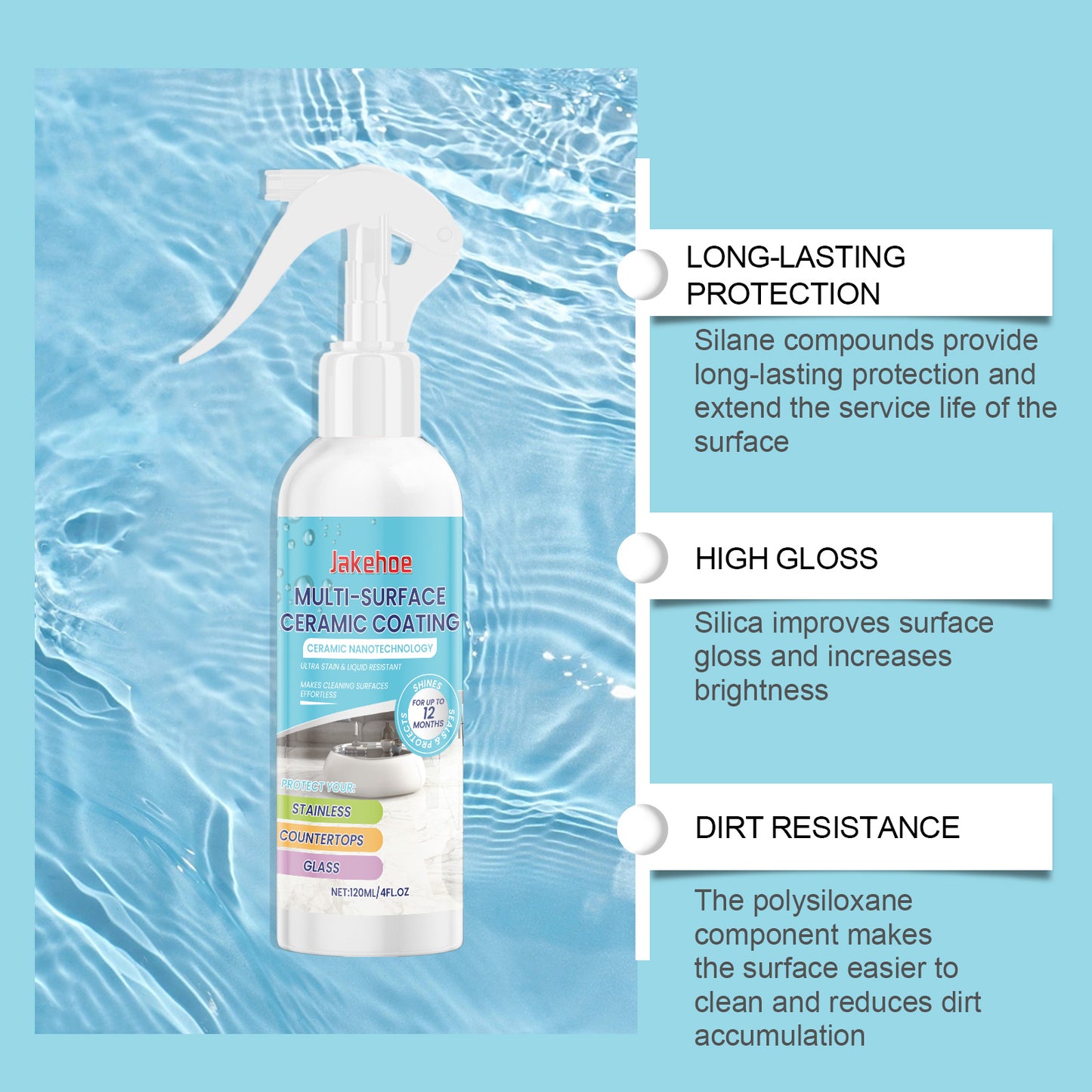 Home Ceramic Coating Spray – Tile Cleaner & Polishing Refurbishing Spray for Interior Surfaces