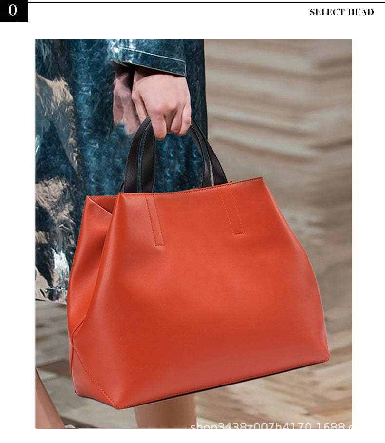 New Fashion Genuine Leather Women’s Handbags – Large Capacity Laptop & Commuter Bucket Tote Bag