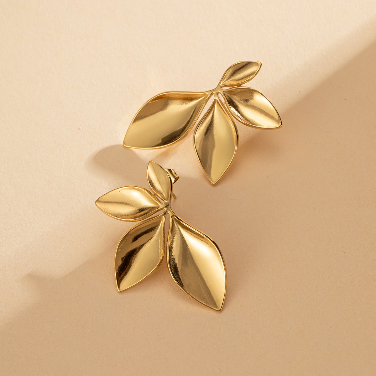 Titanium Steel Earrings – Fashionable Leaf Petals Stainless Steel Gold Plated Jewelry for Women