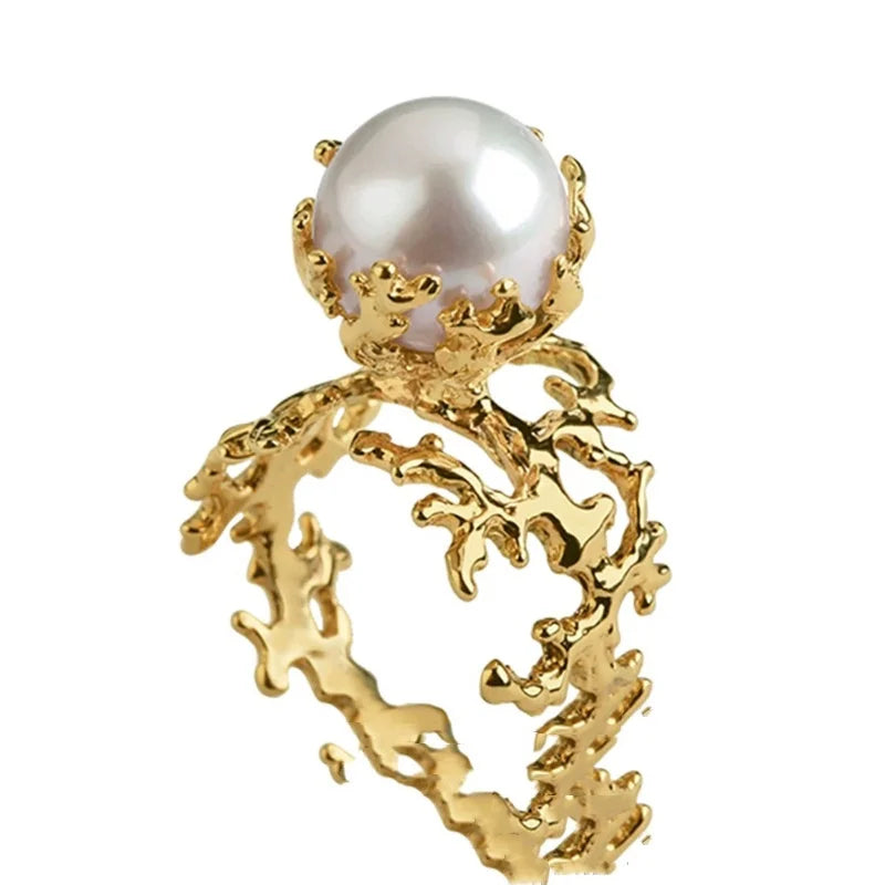 Sea Moon Coral Baroque Pearl Ring – Jinser Retro Classic Luxury Jewelry