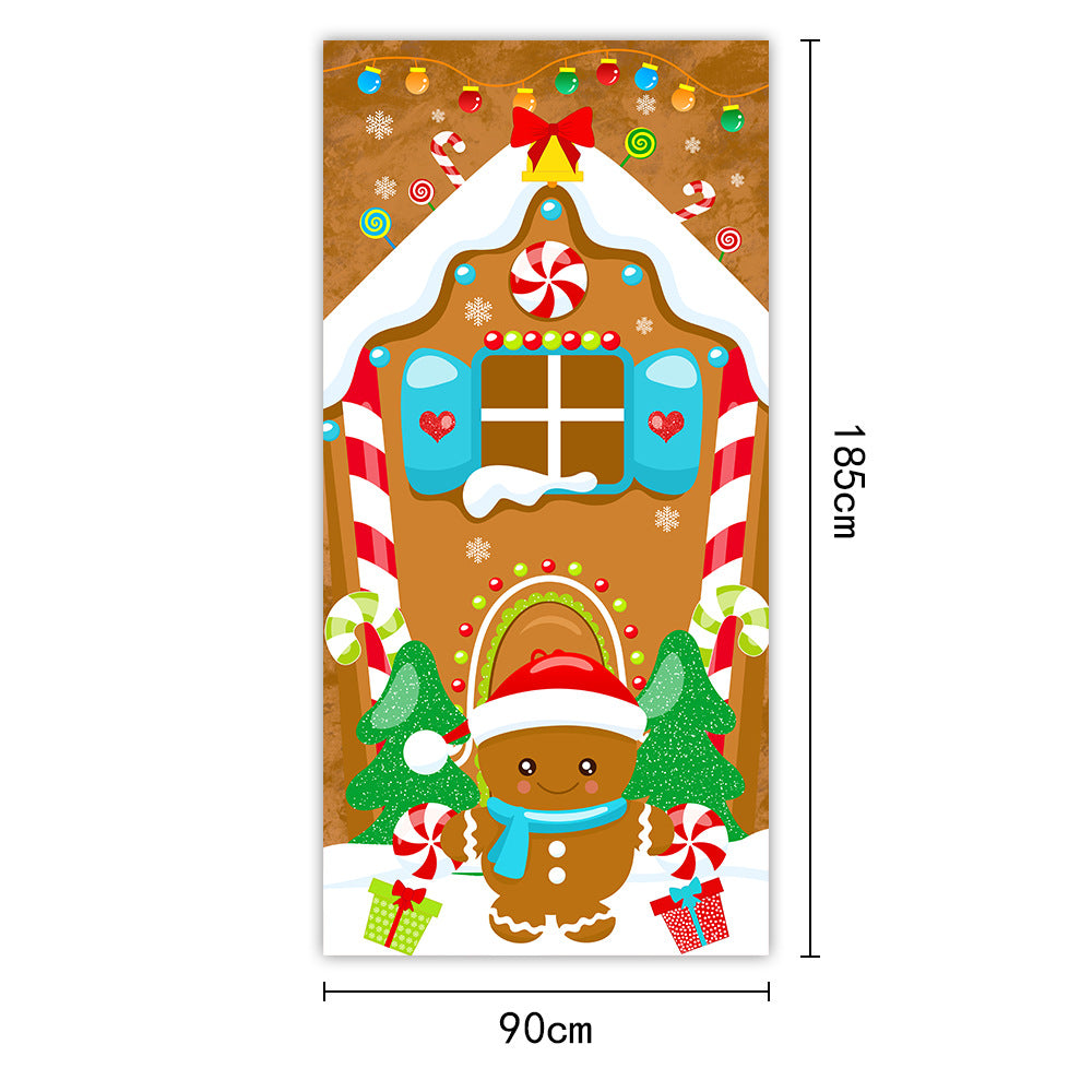 Christmas Door Curtains & Flags – Santa Claus & Puppies Hanging Cloth Background Decoration