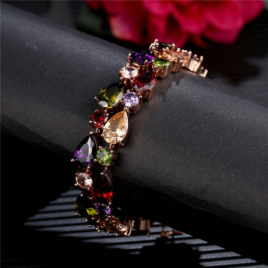 Colorful Rose Gold Zircon Bracelet – Mona Lisa Luxury Exaggerated AAA Jewelry