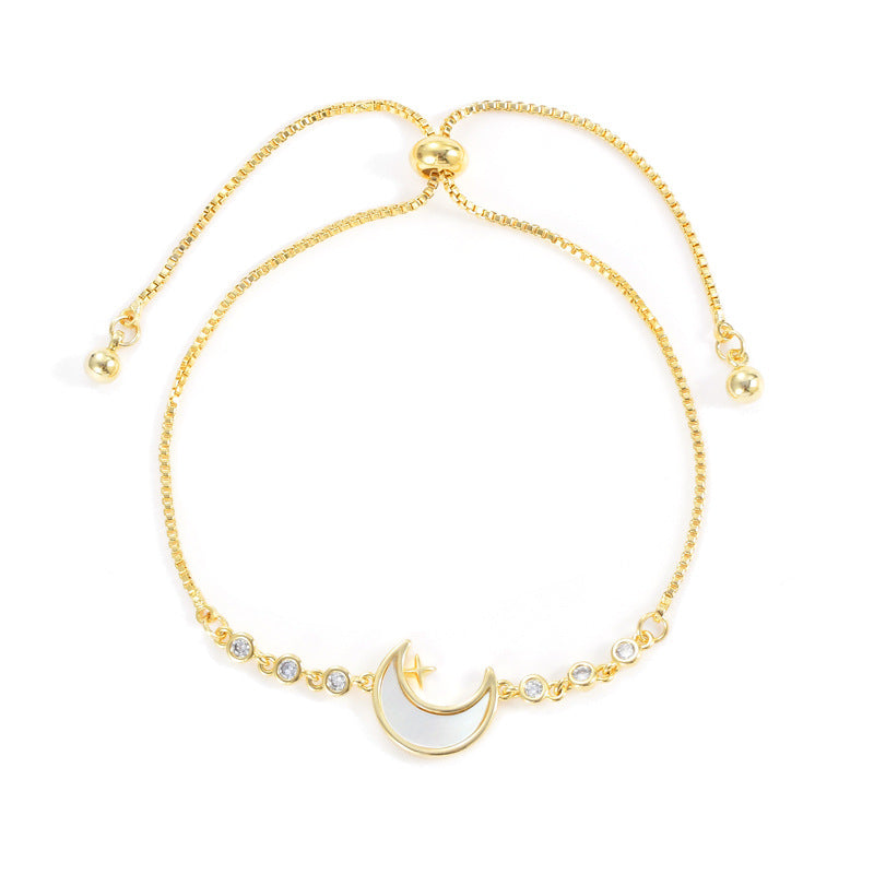 Real Gold Electroplating Shell Moon Bracelet – Adjustable Luxury Jewelry for Women