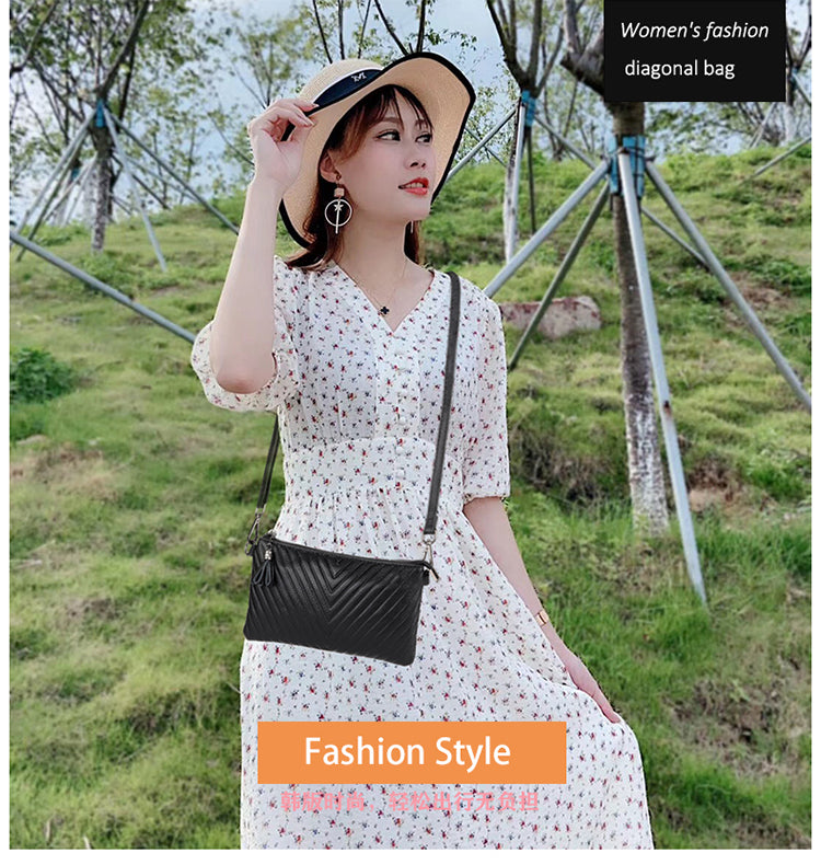 New Genuine Leather Women’s Shoulder Bag – Luxury Crossbody Messenger Handbag with Slim Zipper Purse