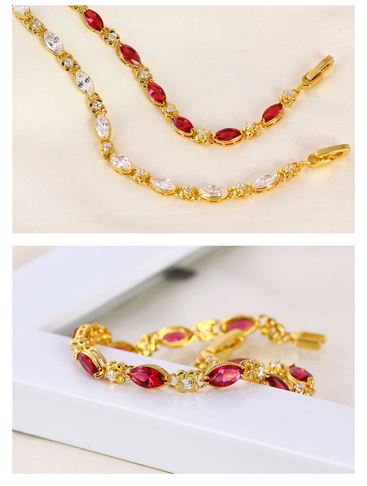 24K Gold Flower Ruby Bracelet – European Luxury Women’s Fashion Jewelry Design