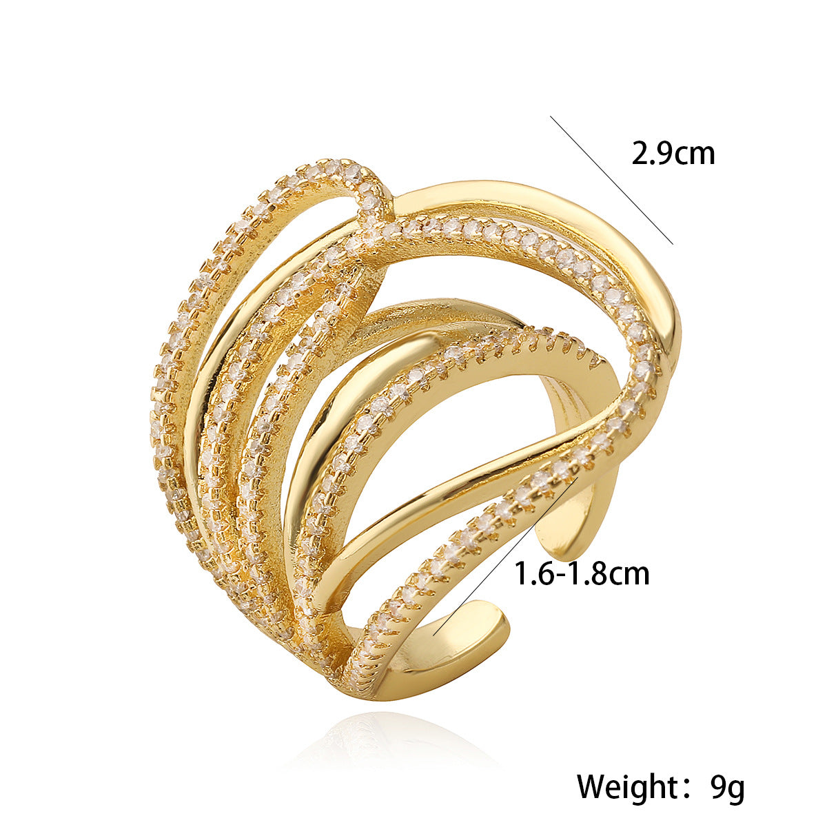 European and American Irregular Geometric Zircon Copper Ring – Luxury Exaggerated Women’s Fashion Jewelry