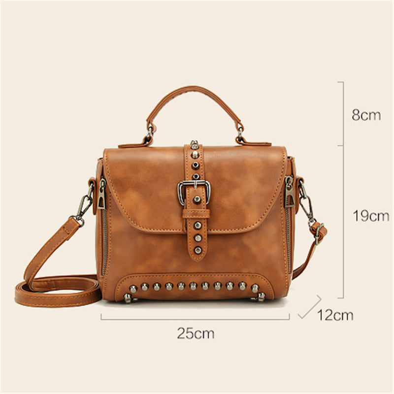 White Vintage Oil Leather Luxury Handbags – Designer Crossbody & Rivet Small Handbag for Women