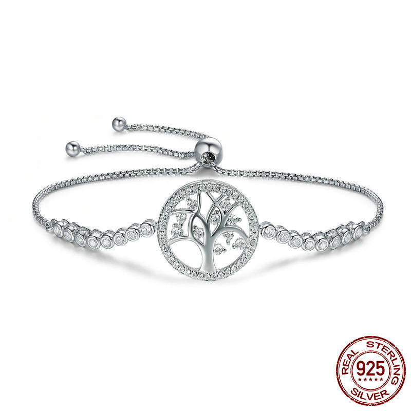 S925 Sterling Silver Tree of Life Bracelet – Electroplated Shining Silver Jewelry Gift