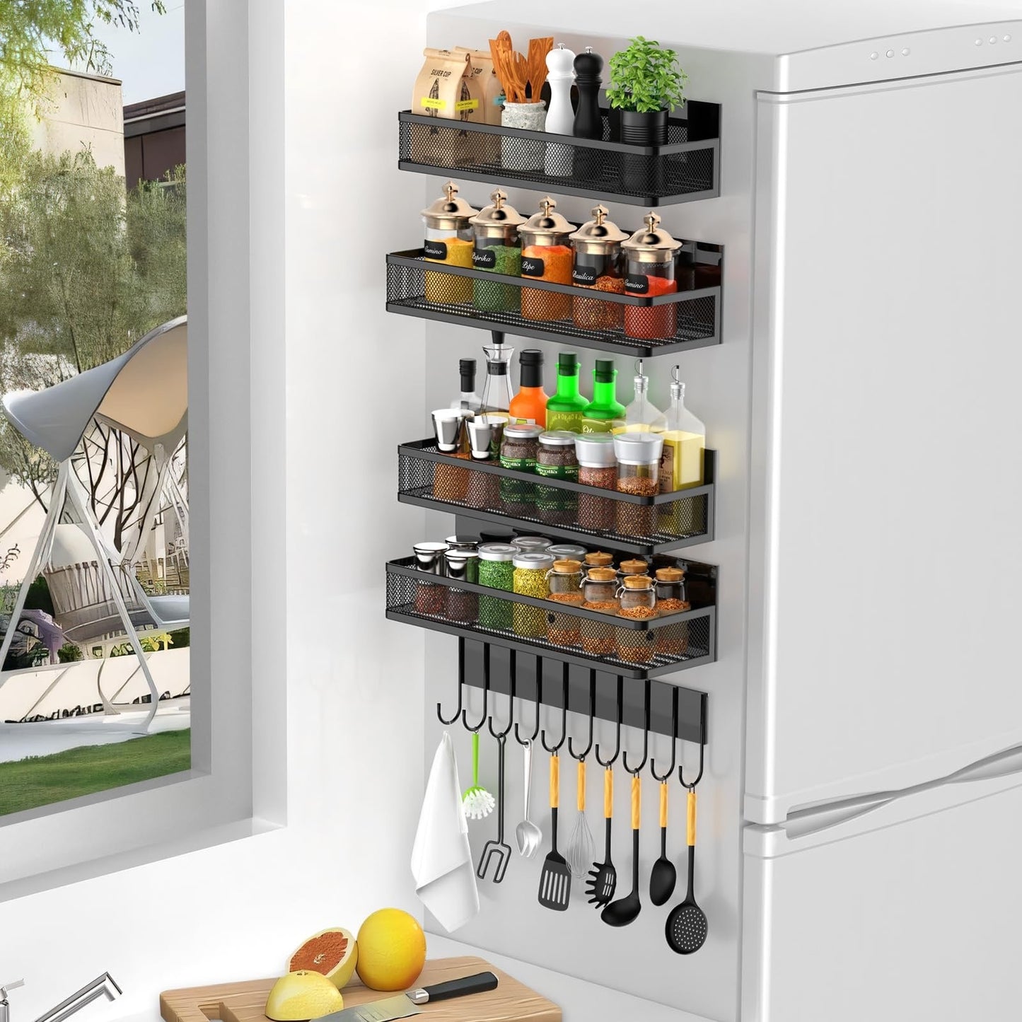 Magnetic Fridge Organizer Rack – Moveable Seasoning Shelf Spice Rack for Refrigerator