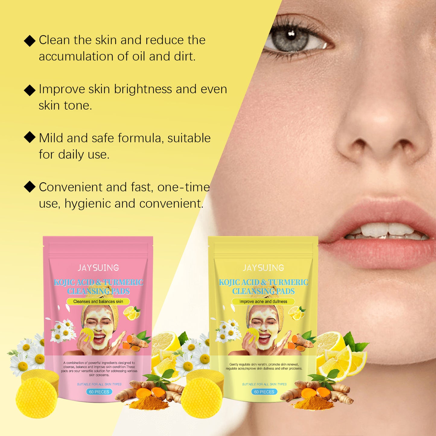 Kojic Acid and Turmeric Cleansing Pad – Gentle Water-Oil Balanced Skin Care Pad