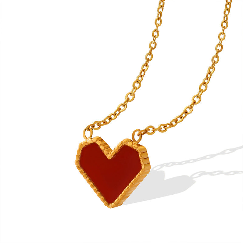 18K Gold Titanium Steel Love Clavicle Chain Necklace – Retro Acrylic Peach Heart Jewelry
