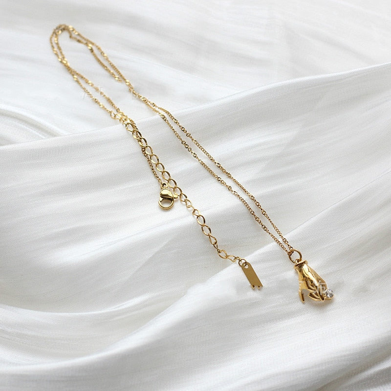 Elegant Stainless Steel Choker Jewelry – 18K Gold Plated Zircon Pendant Necklace for Women