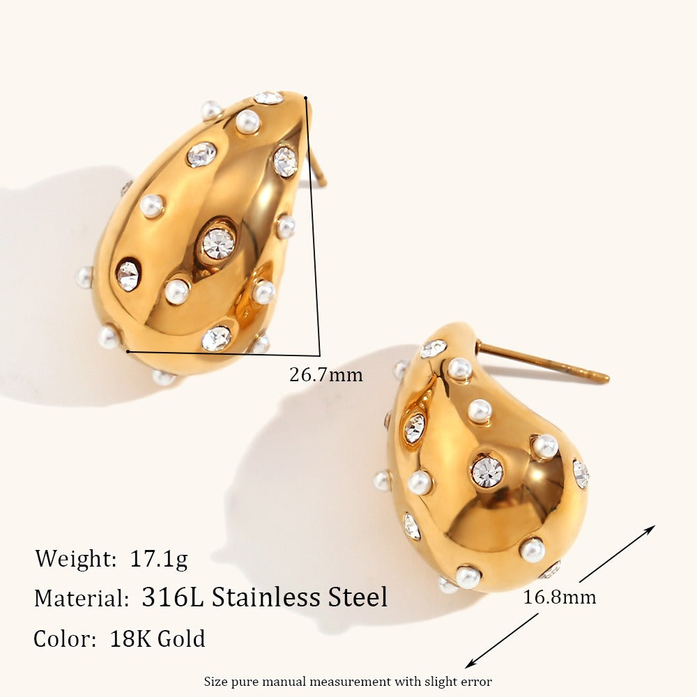 Gold Silver Color Chubby Waterdrop 316L Stainless Steel 18K Gold Stud Earrings – Fashion Jewelry Gift