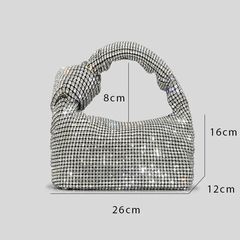 Luxury Handle Rhinestones Knot Evening Bags – Silver Crystal Top Handle Handbag for Womensigner Handbag Tote