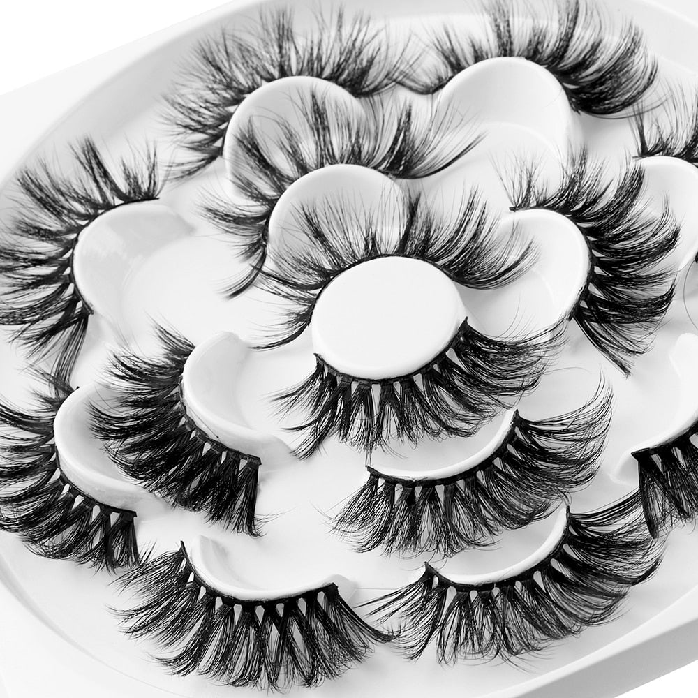 3D Mink Hair False Eyelashes – 25mm Thick, Long, Wispy Handmade Lashes, 7 Pairs