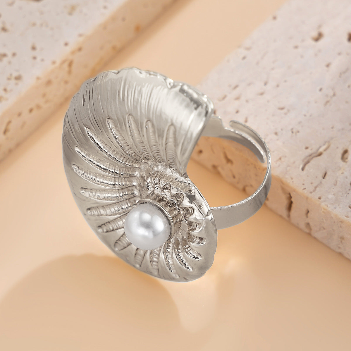Starfish Beach Imitation Pearl Adjustable Ring – Holiday Style Alloy Women’s Jewelry