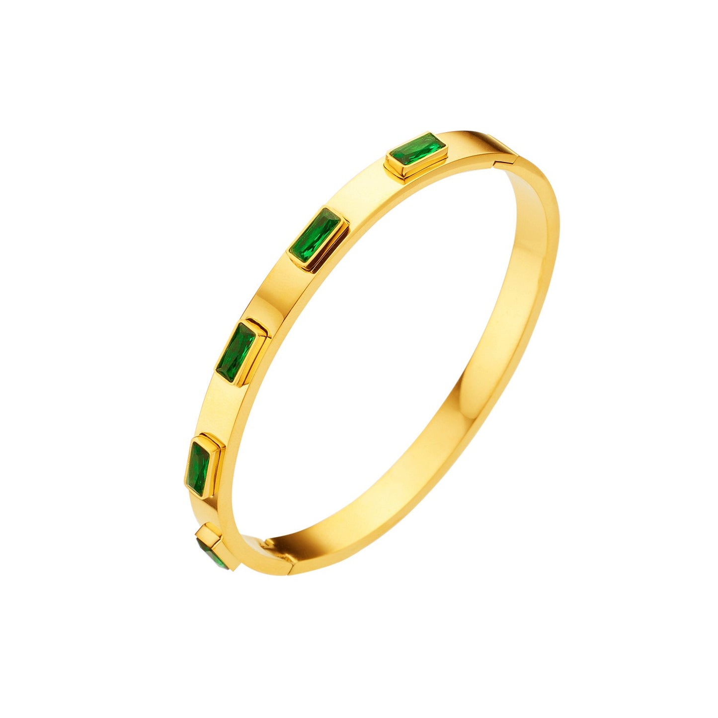 18K Gold Zircon Bracelet – Vacuum Plated Green & White Square Inlaid Fashion Jewelry