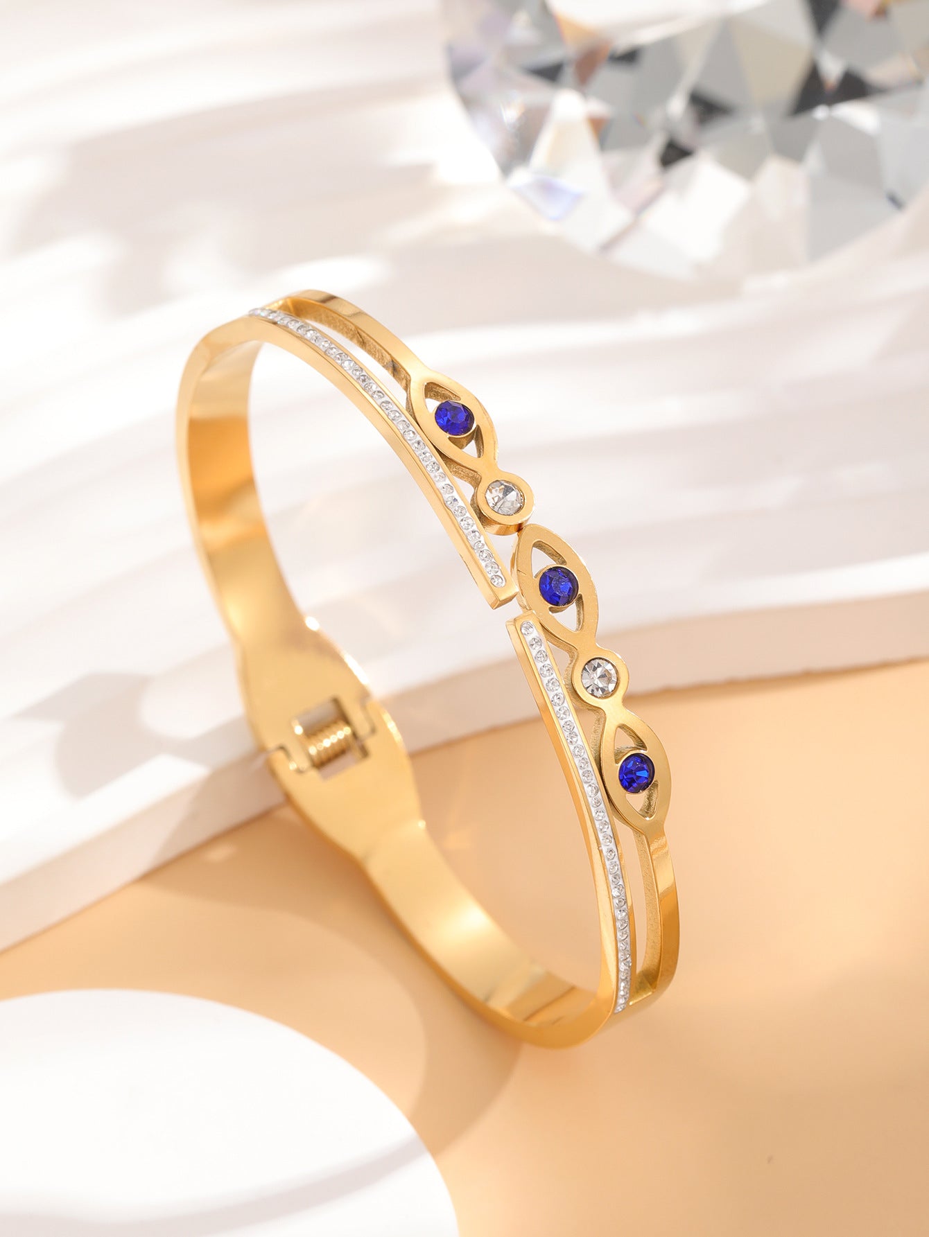 Evil Eye Stainless Steel Bracelet – Trendy Fashion Ethnic Style Inlaid Shell Jewelry for Women
