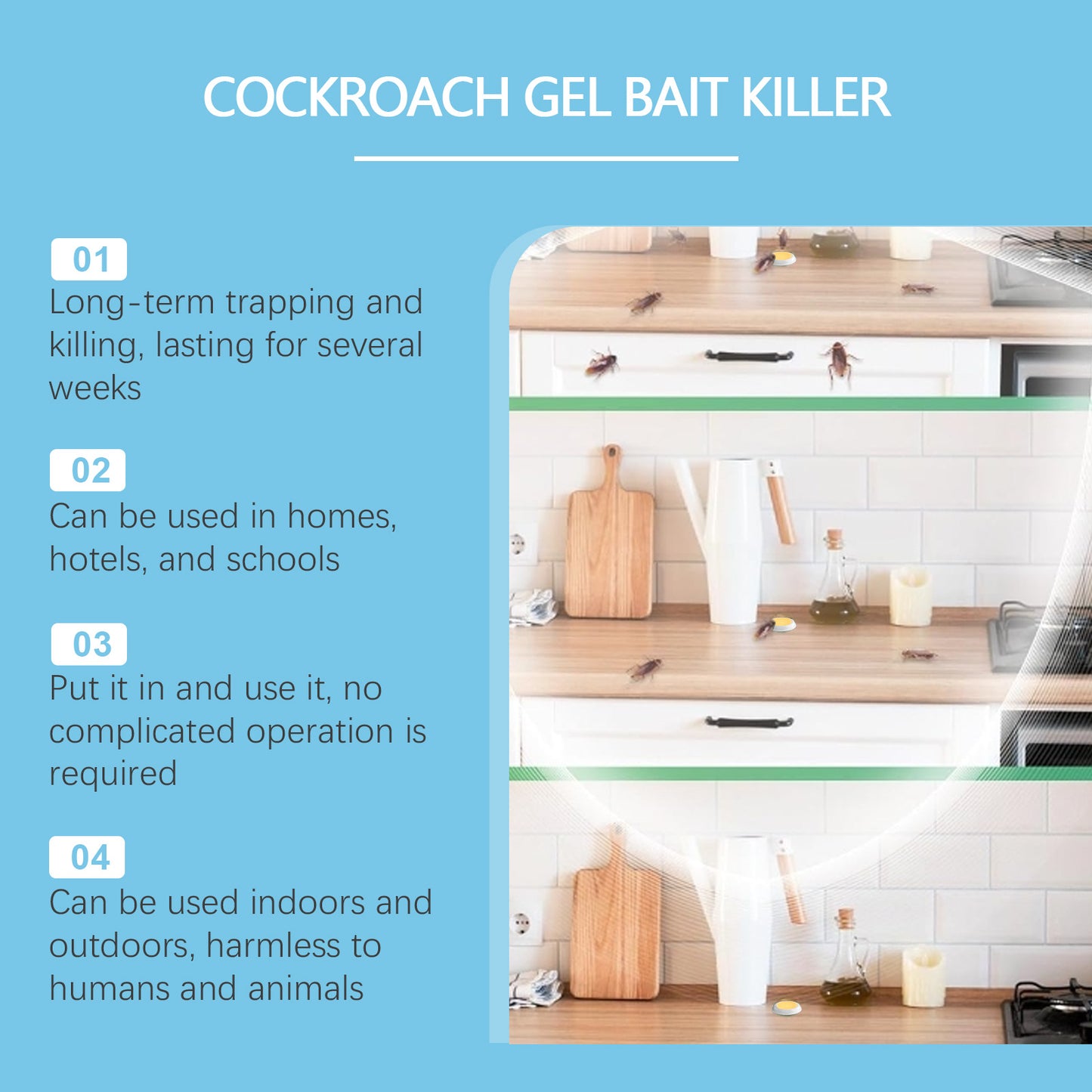 Kill Cockroach Glue Bait – Powerful Odor-Free Cockroach Killer for Kitchen, Bedroom & Living Room