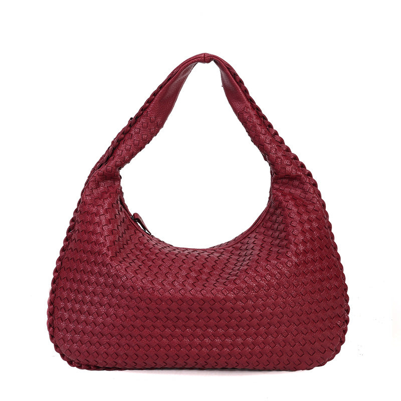 Women’s Large Leather Hobo Bag – Handmade Woven Patchwork Shoulder Bag with Big Capacity