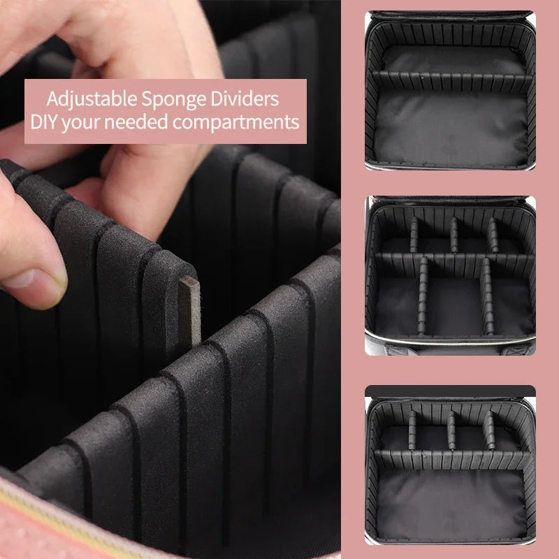 Light Up Box Vanity Organizer Portable Makeup Bag Mirror with LED Light – Travel Cosmetic Storage Case