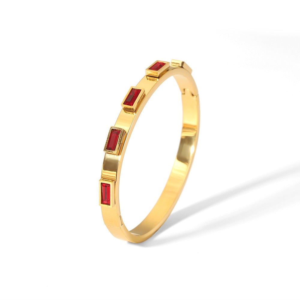 Stainless Steel Zircon Bracelet – Geometric Retro Fashion Titanium Steel Jewelry for Women