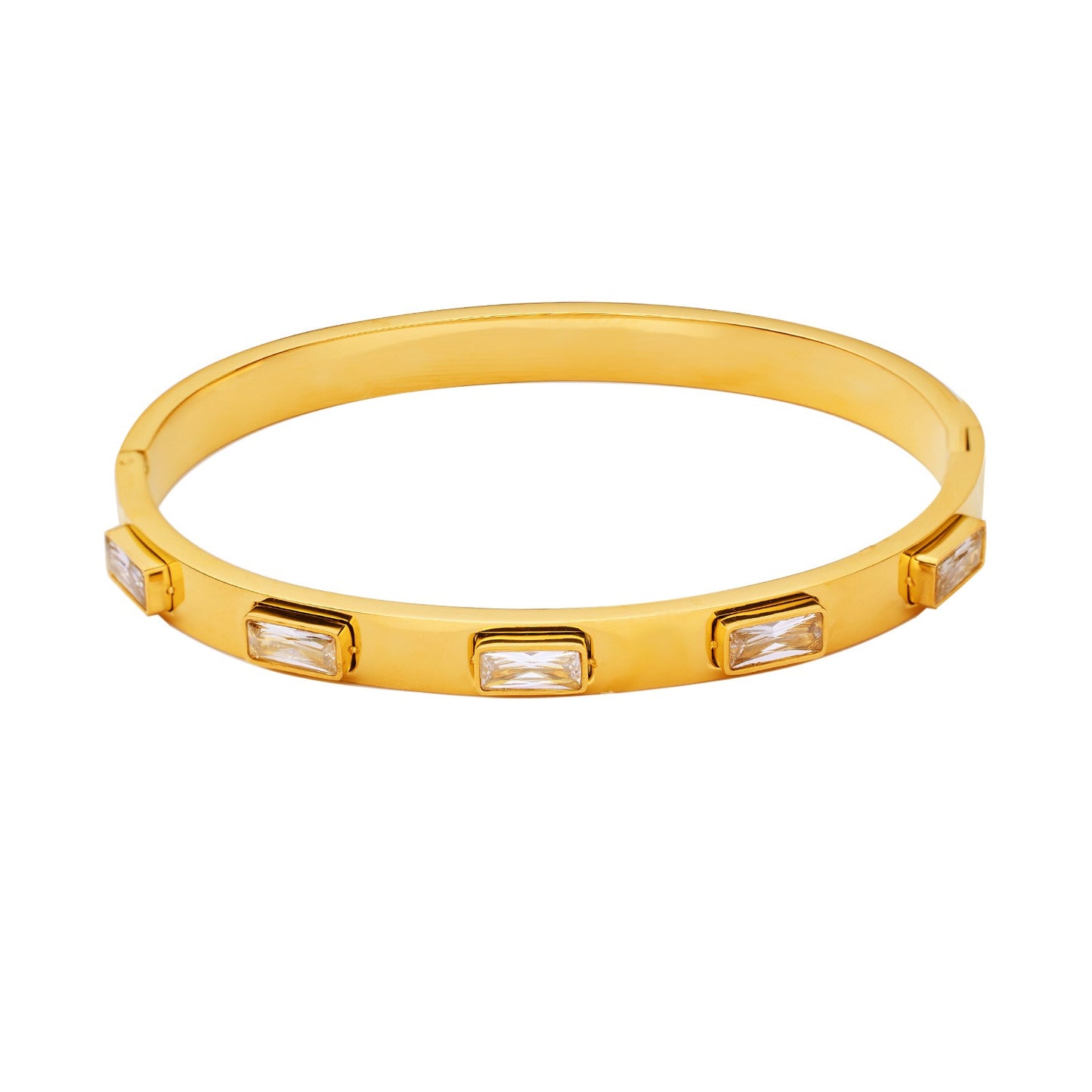 18K Gold Zircon Bracelet – Vacuum Plated Green & White Square Inlaid Fashion Jewelry