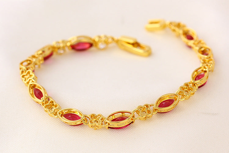 24K Gold Flower Ruby Bracelet – European Luxury Women’s Fashion Jewelry Design