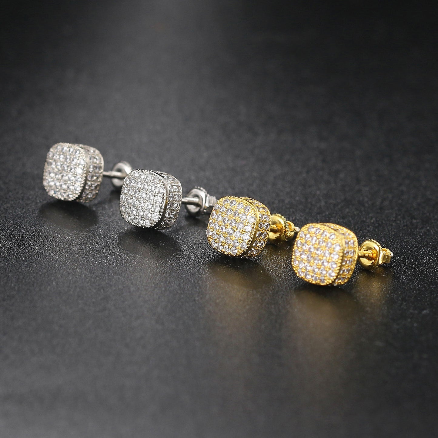 Full Zircon Threaded Earrings – Hip Hop Geometric Gold-Plated Jewelry for Women