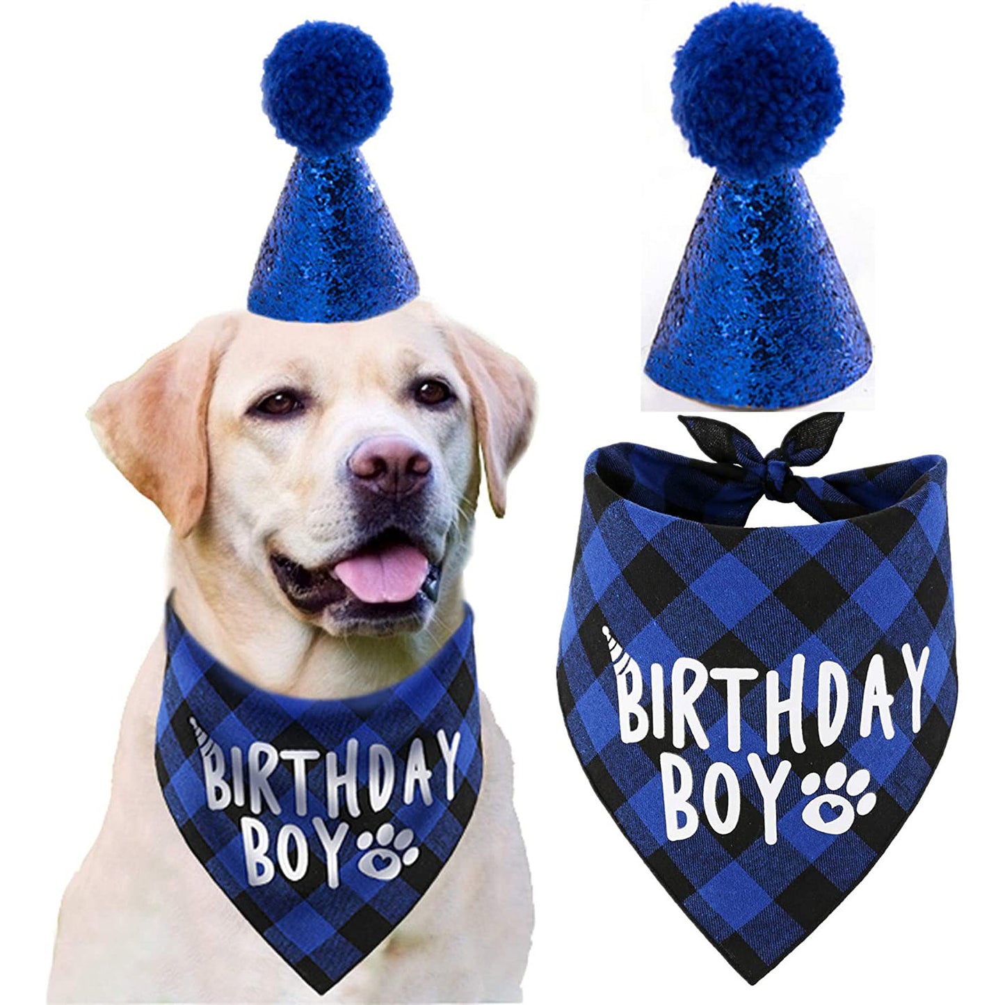 Pet Birthday Set – Triangle Scarf & Hat Party Decoration Outfit for Dogs & Cats