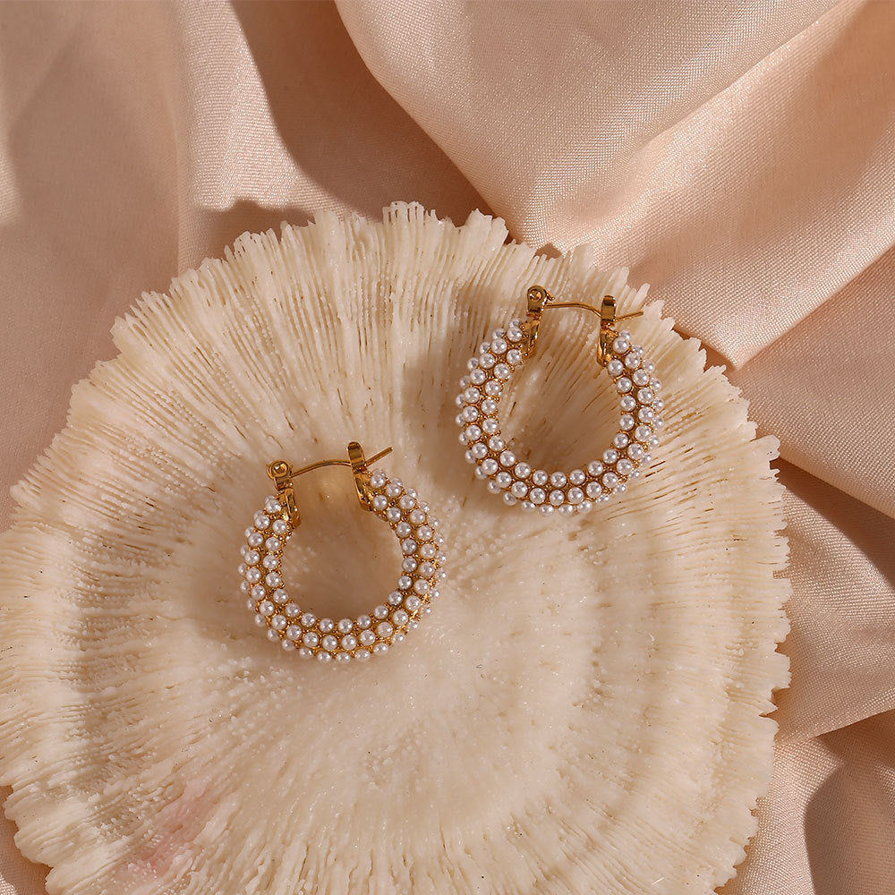 18K Gold Plated Stainless Steel Pearl Earrings – Fashion Luxury Women Jewelry